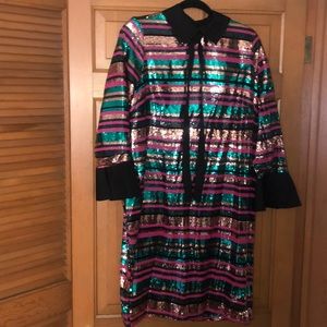 Striped sequin dress with collar